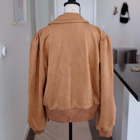 Lovers + Friends Felix Jacket camel faux suede bomber size XL - Picture 2 of 7